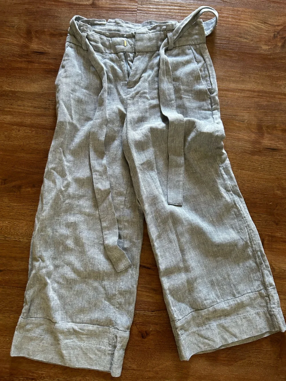 Banana Republic Gray/Blue Linen-Blend Wide Leg Pants